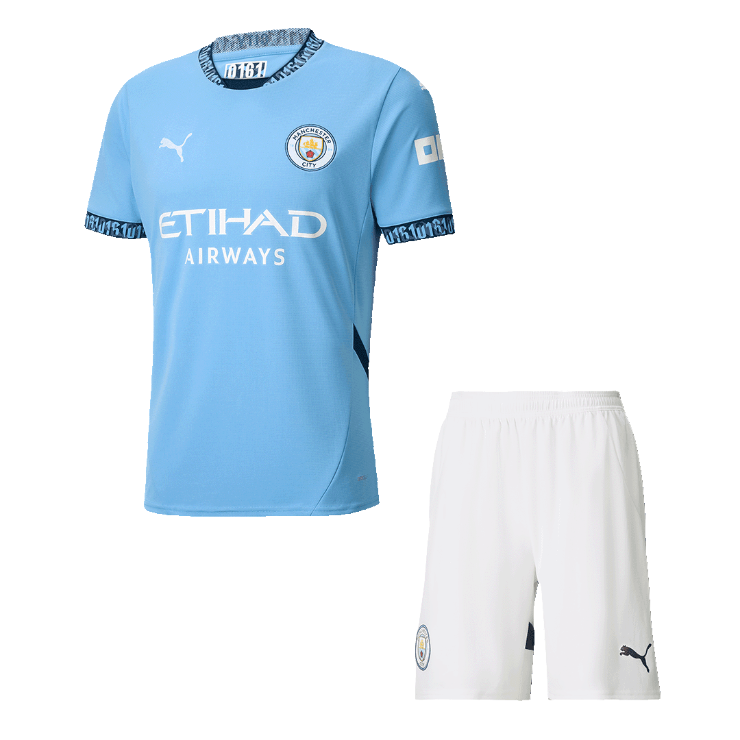 Męska Wysokiej jakości komplet koszulek piłkarskich Manchester City Home (koszulka + spodenki) 2024/25 - Topowe Koszulki Pilkarskie Sklep Internetowy