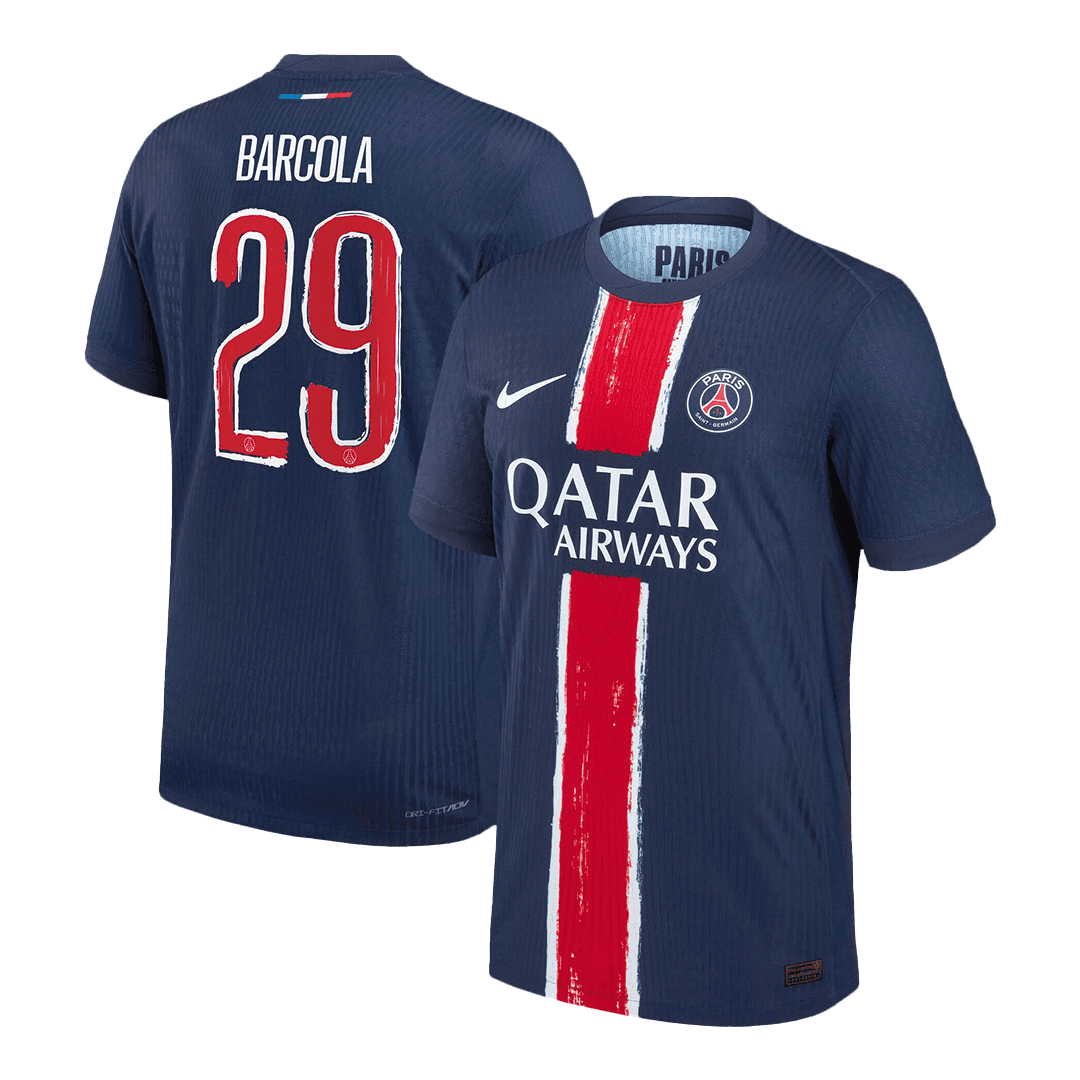 Męska Koszulka Domowa PSG BARCOLA #29 Wersja Piłkarska 2024/25 - UCL - Slim Fit - Topowe Koszulki Pilkarskie Sklep Internetowy