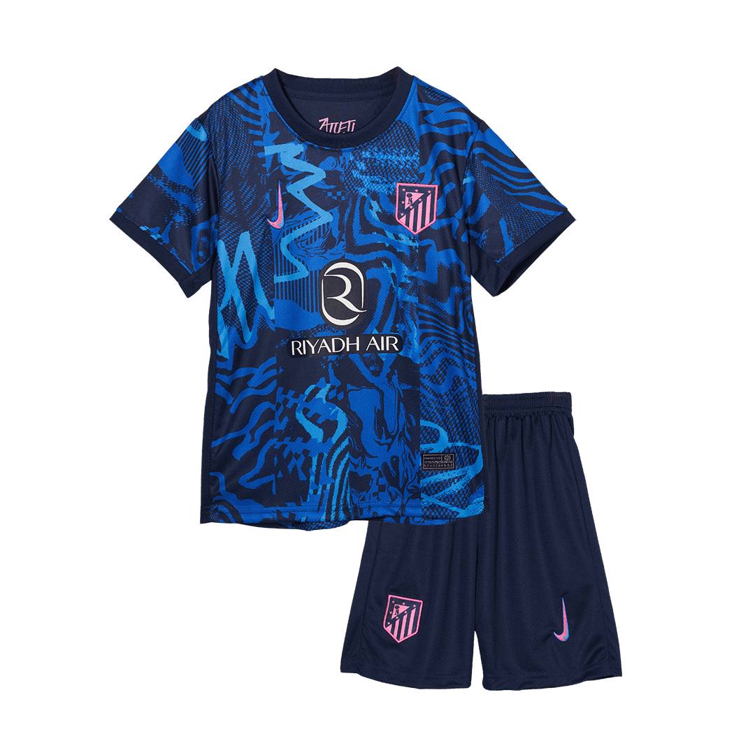 Dziecięcy zestaw koszulek piłkarskich Atletico Madryt Third Away (koszulka + spodenki) 2024/25 - Topowe Koszulki Pilkarskie Sklep Internetowy