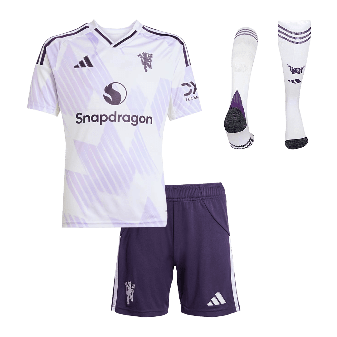 Dziecięcy Zestaw Wyjazdowa Manchester United (Koszulka + Spodenki + Skarpety) 2025/26 - Topowe Koszulki Pilkarskie Sklep Internetowy