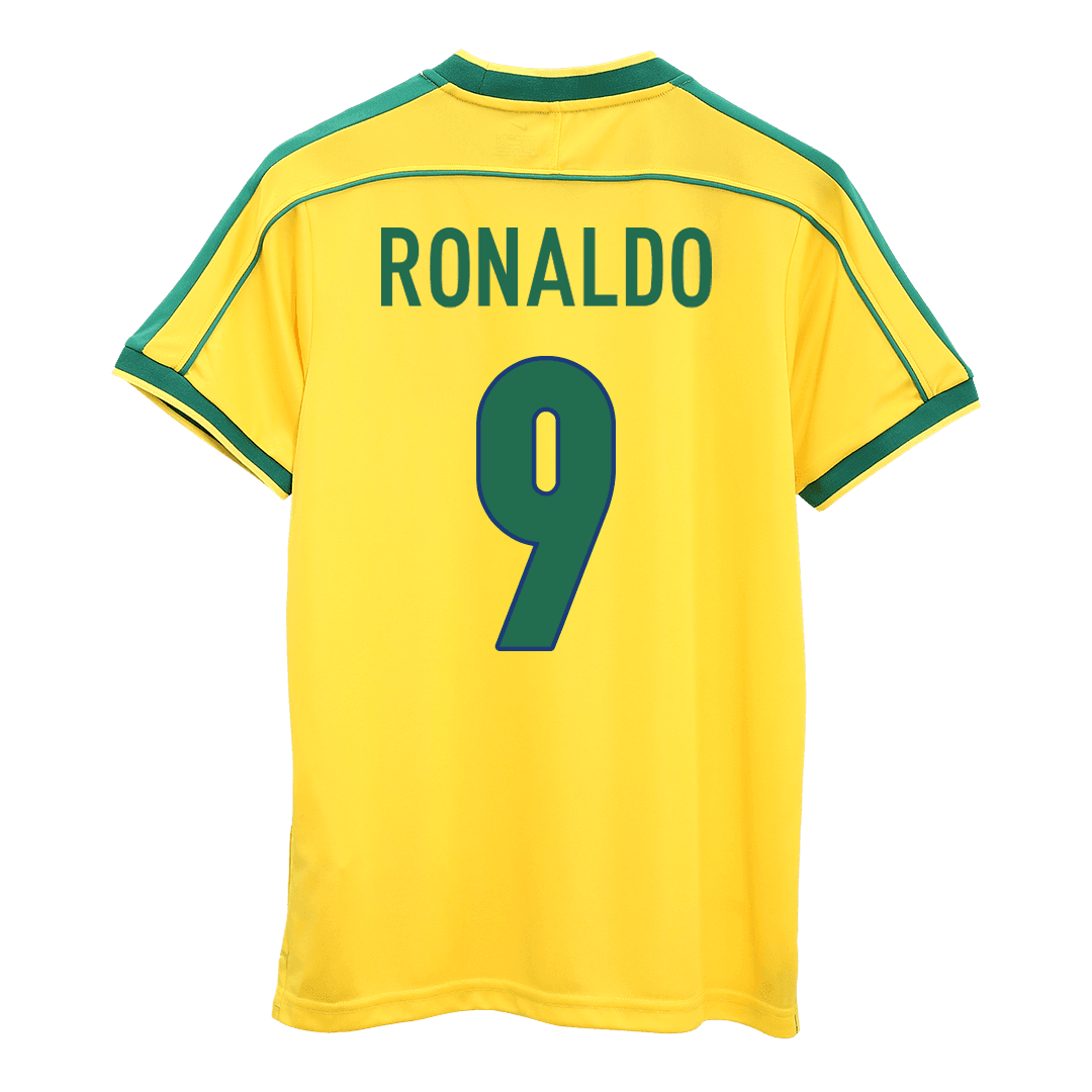 Męska Koszulka Retro Domowa Brazylia RONALDO #9 1998 - World Cup - Topowe Koszulki Pilkarskie Sklep Internetowy