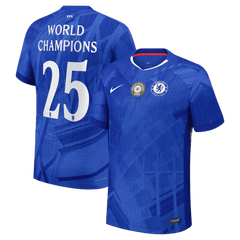Męska Koszulka Domowa Chelsea WORLD CHAMPIONS #25 Wersja Piłkarska 2025/26 - with chest badge - Slim Fit - Topowe Koszulki Pilkarskie Sklep Internetowy