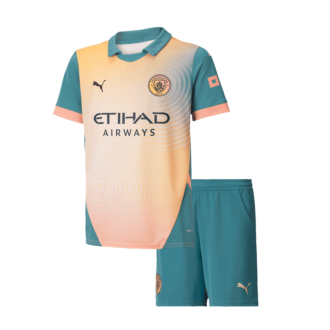 Wysokiej jakości komplet koszulek piłkarskich Manchester City Fourth Away (koszulka + spodenki) 2024/25 dla dzieci - Topowe Koszulki Pilkarskie Sklep Internetowy