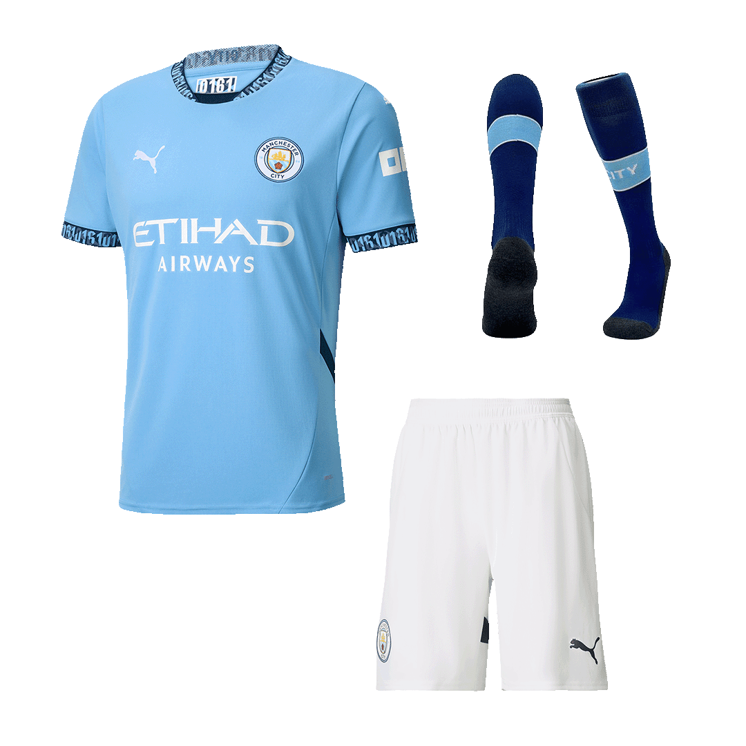Męska Wysokiej jakości komplet koszulek piłkarskich Manchester City Home (koszula + spodenki + skarpetki) 2024/25 - Topowe Koszulki Pilkarskie Sklep Internetowy