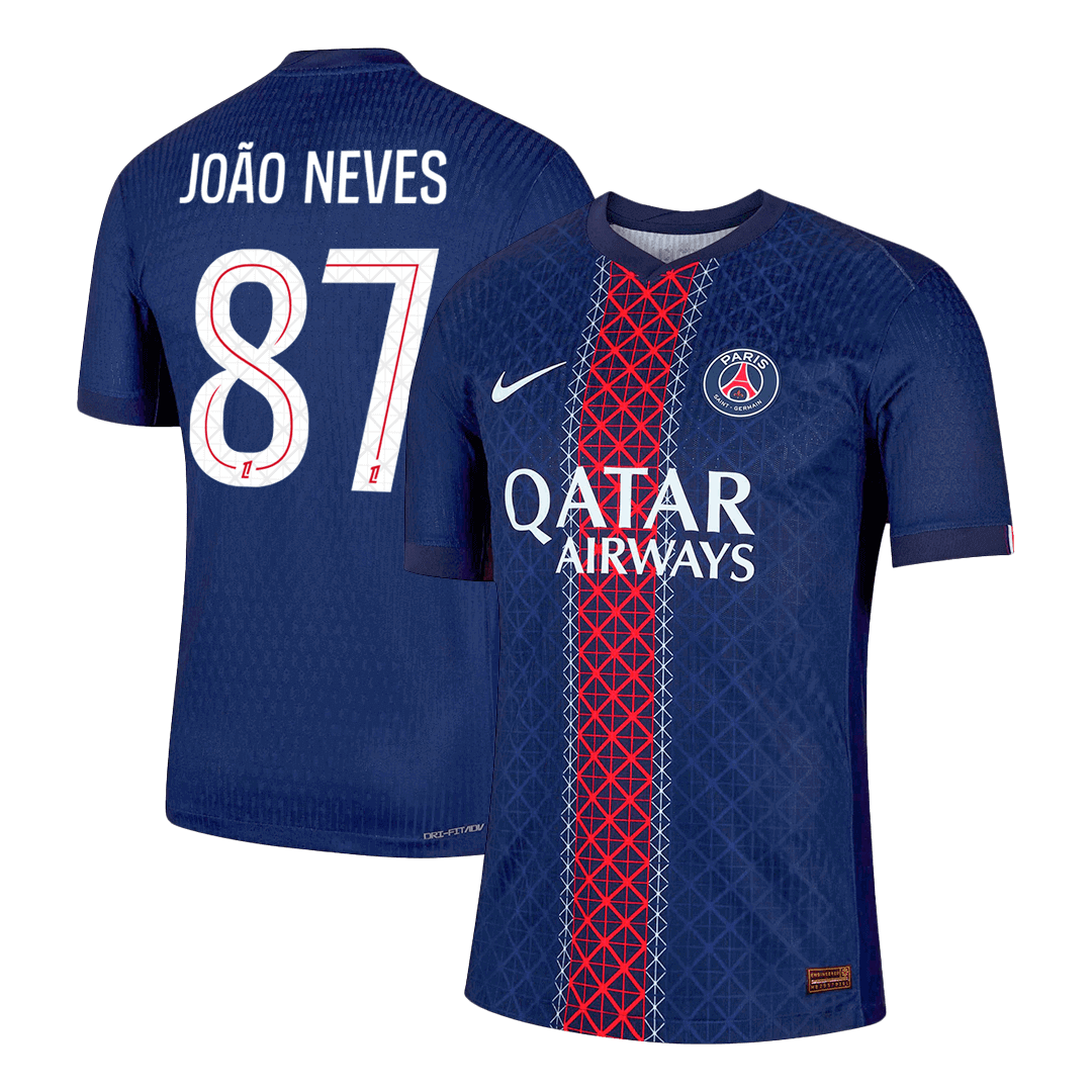 Męska Koszulka Domowa PSG JOÃO NEVES #87 Wersja Piłkarska 2025/26 - Slim Fit