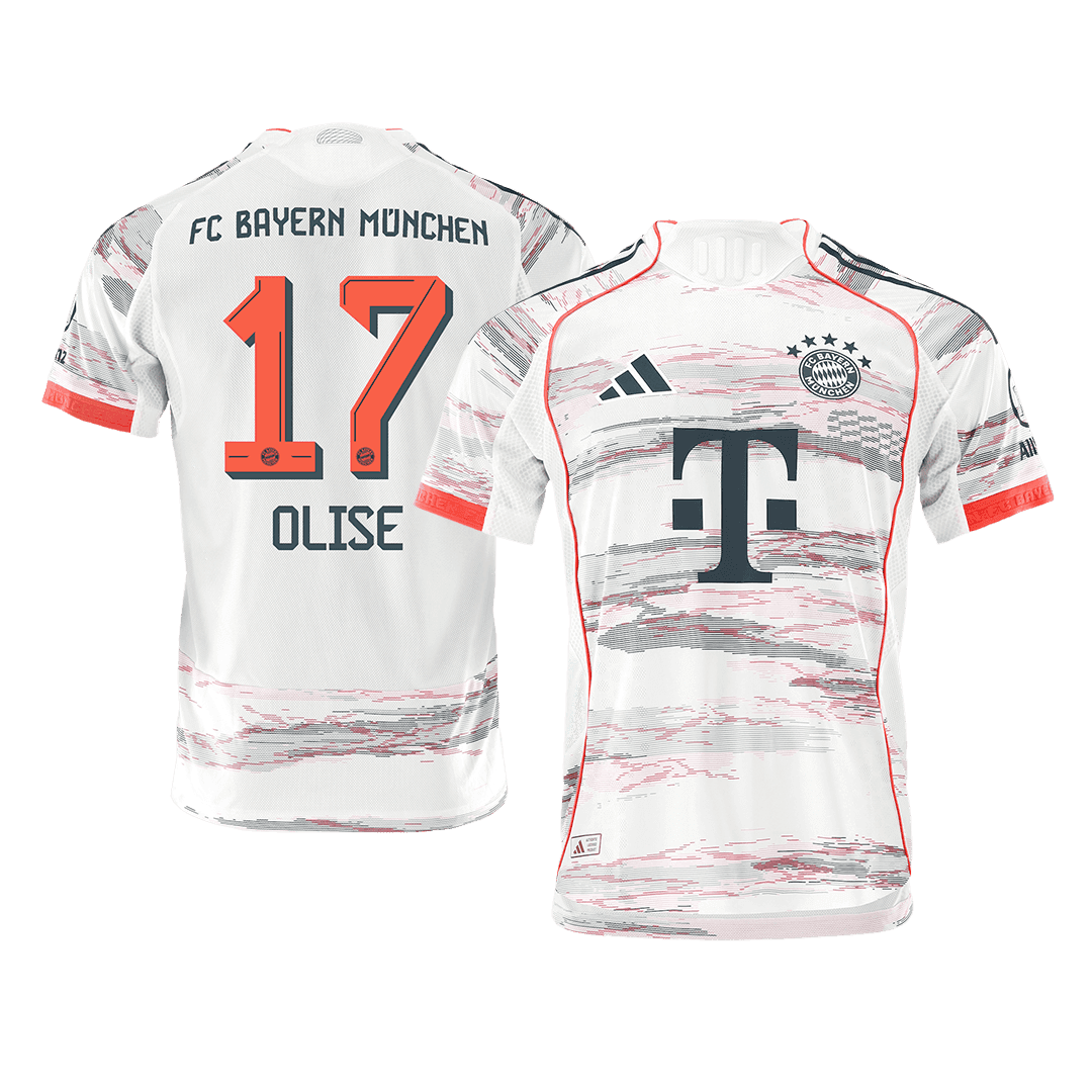 Męska Koszulka Wyjazdowa Bayern Munich OLISE #17 Wersja Piłkarska 2025/26 - Slim Fit - Topowe Koszulki Pilkarskie Sklep Internetowy