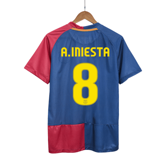 A.INIESTA #8 Męska retro koszulka piłkarska Barcelona domowa z sezonu 08/09 - UCL