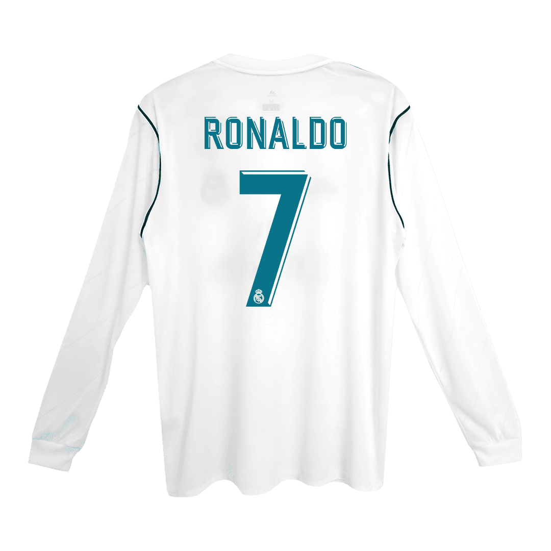 Męska Koszulka Retro Domowa Real Madrid RONALDO #7 2017/18 z Długim Rękawem - Topowe Koszulki Pilkarskie Sklep Internetowy