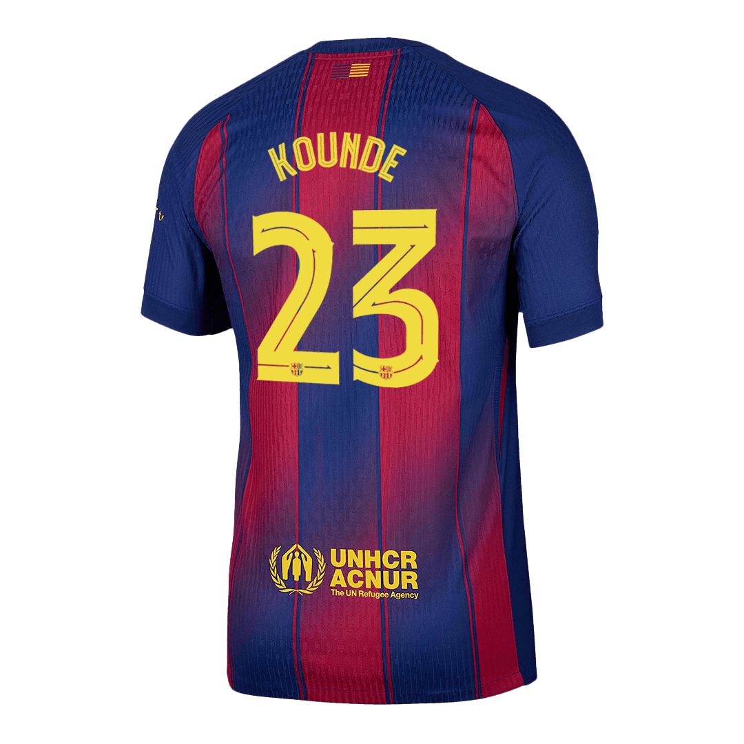 Męska Koszulka Domowa Barcelona KOUNDE #23 Wersja Piłkarska 2025/26 - UCL - Slim Fit - Topowe Koszulki Pilkarskie Sklep Internetowy