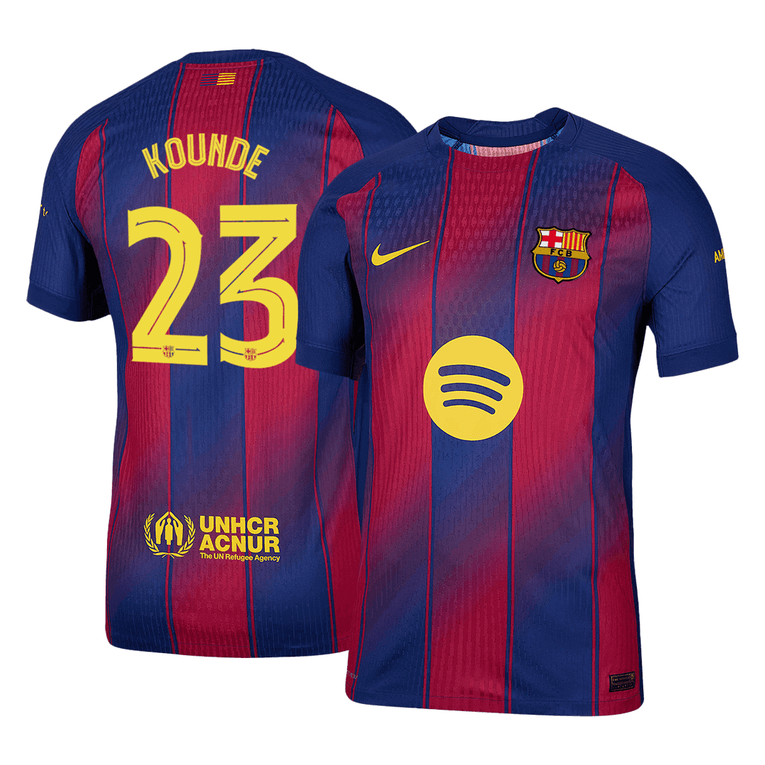 Męska Koszulka Domowa Barcelona KOUNDE #23 Wersja Piłkarska 2025/26 - UCL - Slim Fit - Topowe Koszulki Pilkarskie Sklep Internetowy