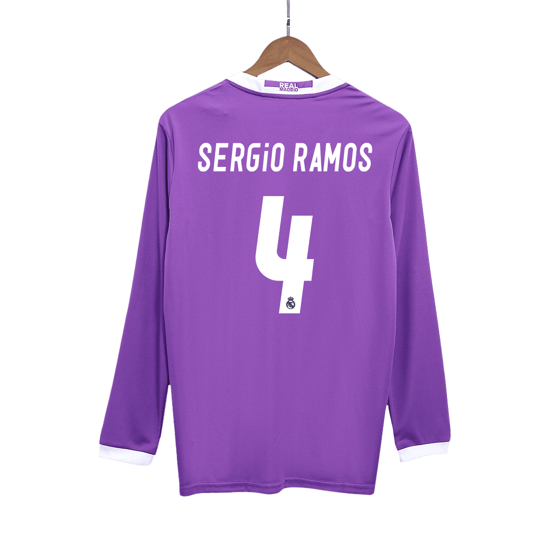 Męska Koszulka Retro Wyjazdowa Real Madrid SERGIO RAMOS #4 2016/17 z Długim Rękawem - Topowe Koszulki Pilkarskie Sklep Internetowy