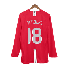 Retro SCHOLES #18 2007/08 Męska Koszulka Domowa MU z Długim Rękawem - UCL Final - Topowe Koszulki Pilkarskie Sklep Internetowy