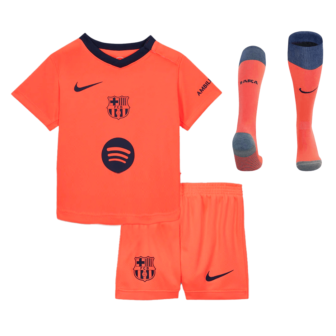 Auswärtstrikot des FC Barcelona für Kinder (Trikot + Shorts + Stutzen) 2025/26