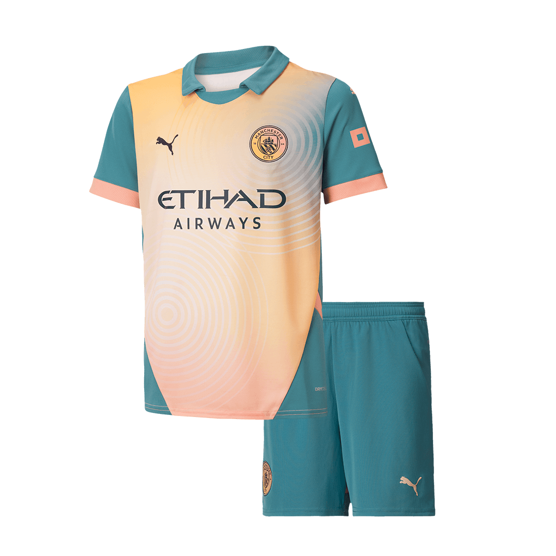 Wysokiej jakości komplet koszulek piłkarskich Manchester City Fourth Away (koszulka + spodenki) 2024/25 dla dzieci