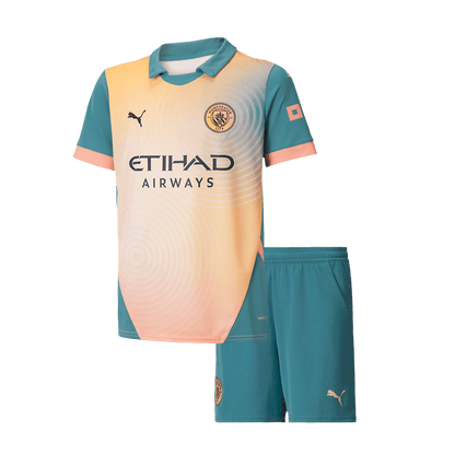 Wysokiej jakości komplet koszulek piłkarskich Manchester City Fourth Away (koszulka + spodenki) 2024/25 dla dzieci