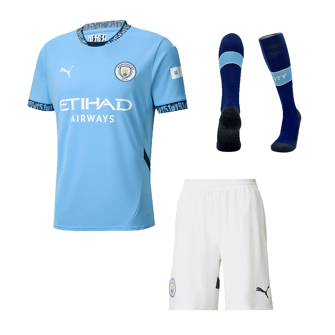 Męska Wysokiej jakości komplet koszulek piłkarskich Manchester City Home (koszula + spodenki + skarpetki) 2024/25